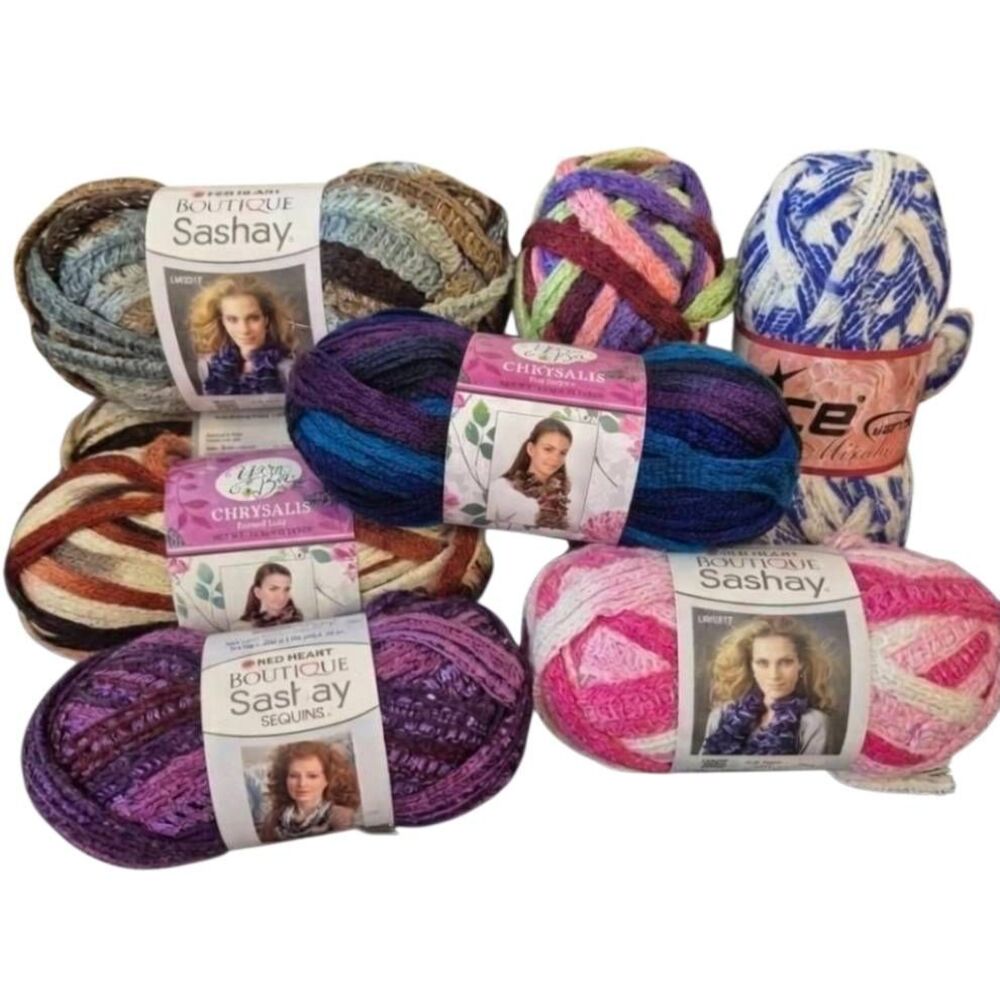 Bundle of 8 New Acrylic Yarn Skeins - Red Heart Boutique Sashay, Ice Yarns, Yarn